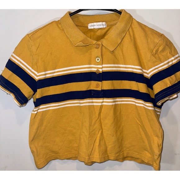 Forever 21 Urban Heritage Yellow Polo Buttoned Down Cropped Shirt - Picture 6 of 7